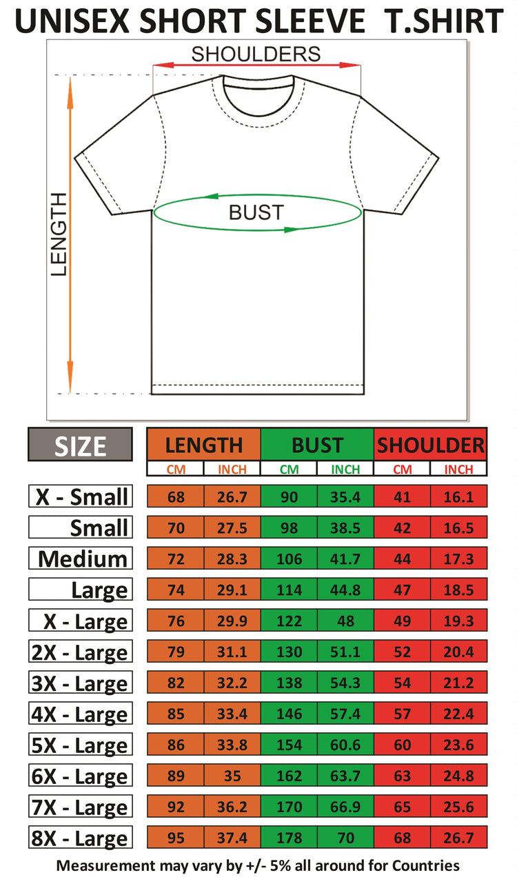Size chart showing how each size measures